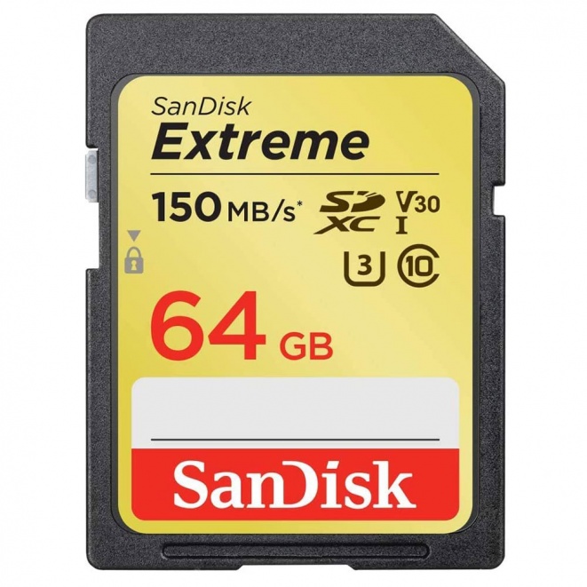 SanDisk Extreme SDXC Card 150MBs UHSI Card U3 V30 64GB