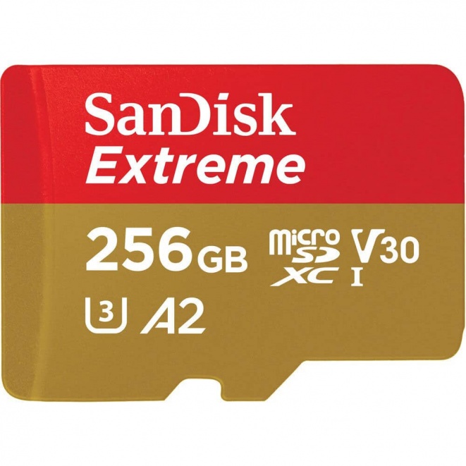 SanDisk Extreme microSDXC 190MBs UHSI U3 V30 with Adapter 256GB