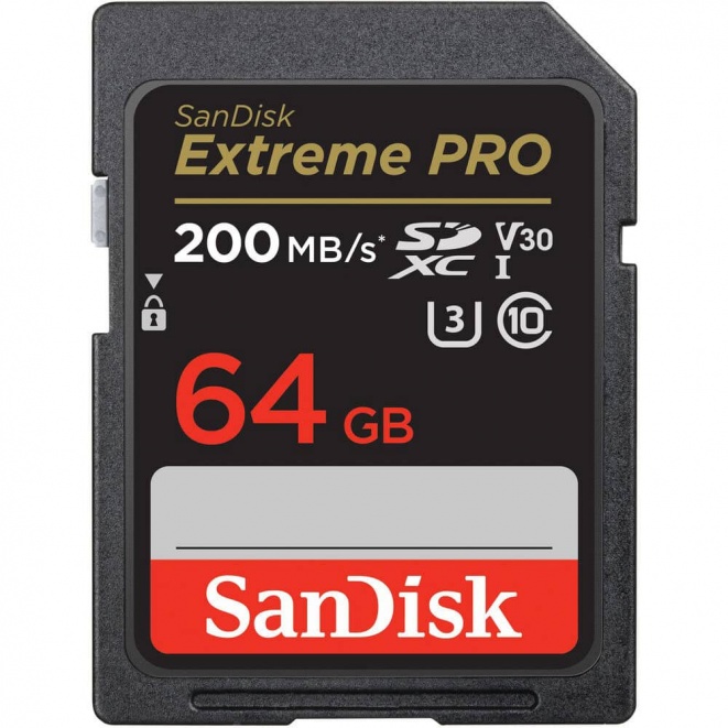 SanDisk Extreme PRO SDXC card 200MBs UHSI U3 V30 64GB