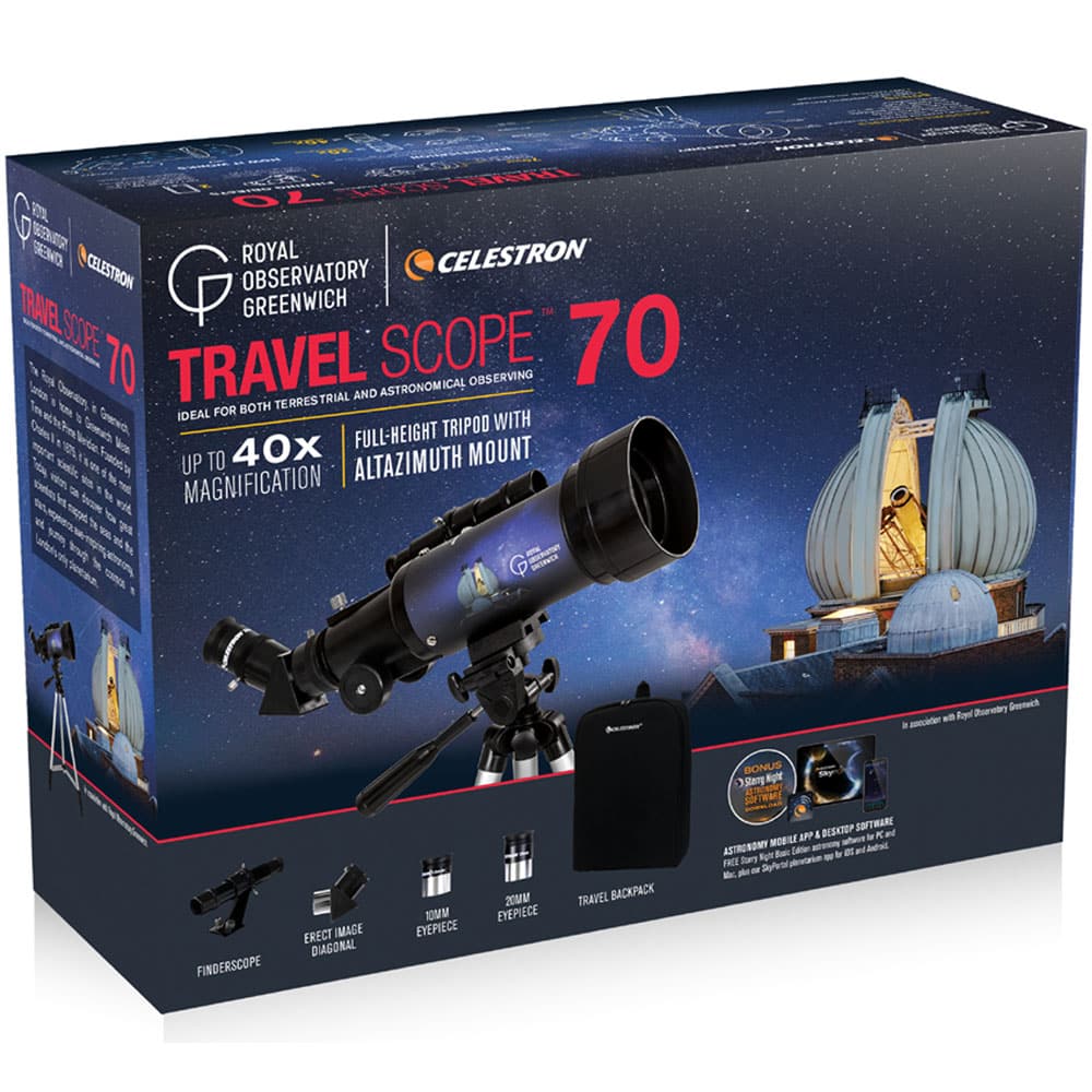 Why is the Celestron Travel Scope 70 considered a standard for beginners?