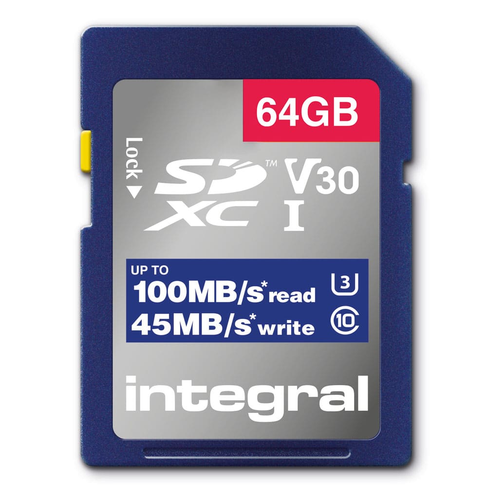 Integral High Speed SD Card 100MBs SDXC V30 UHS-I U3 64GB