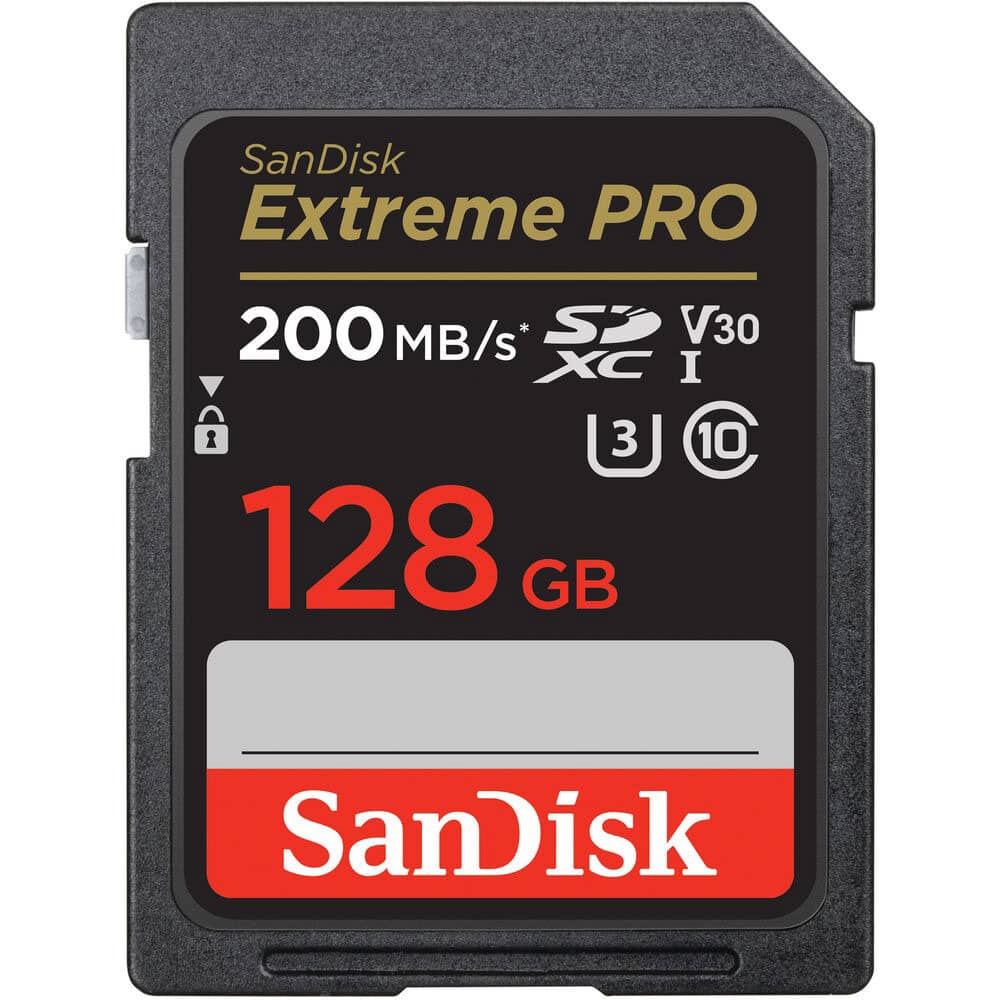 SanDisk Extreme PRO SDXC card 200MBs UHSI U3 V30 128GB