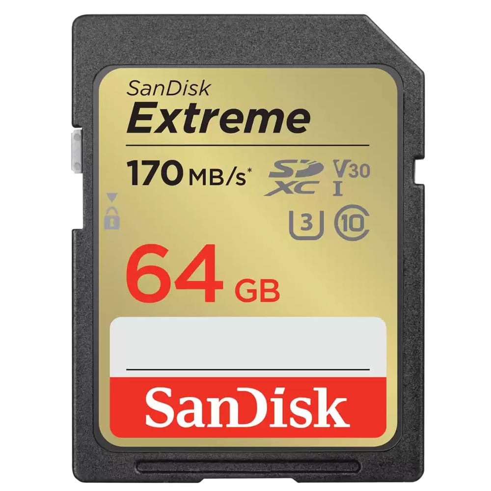 SanDisk Extreme SDXC card 170MBs UHSI U3 V30 64GB