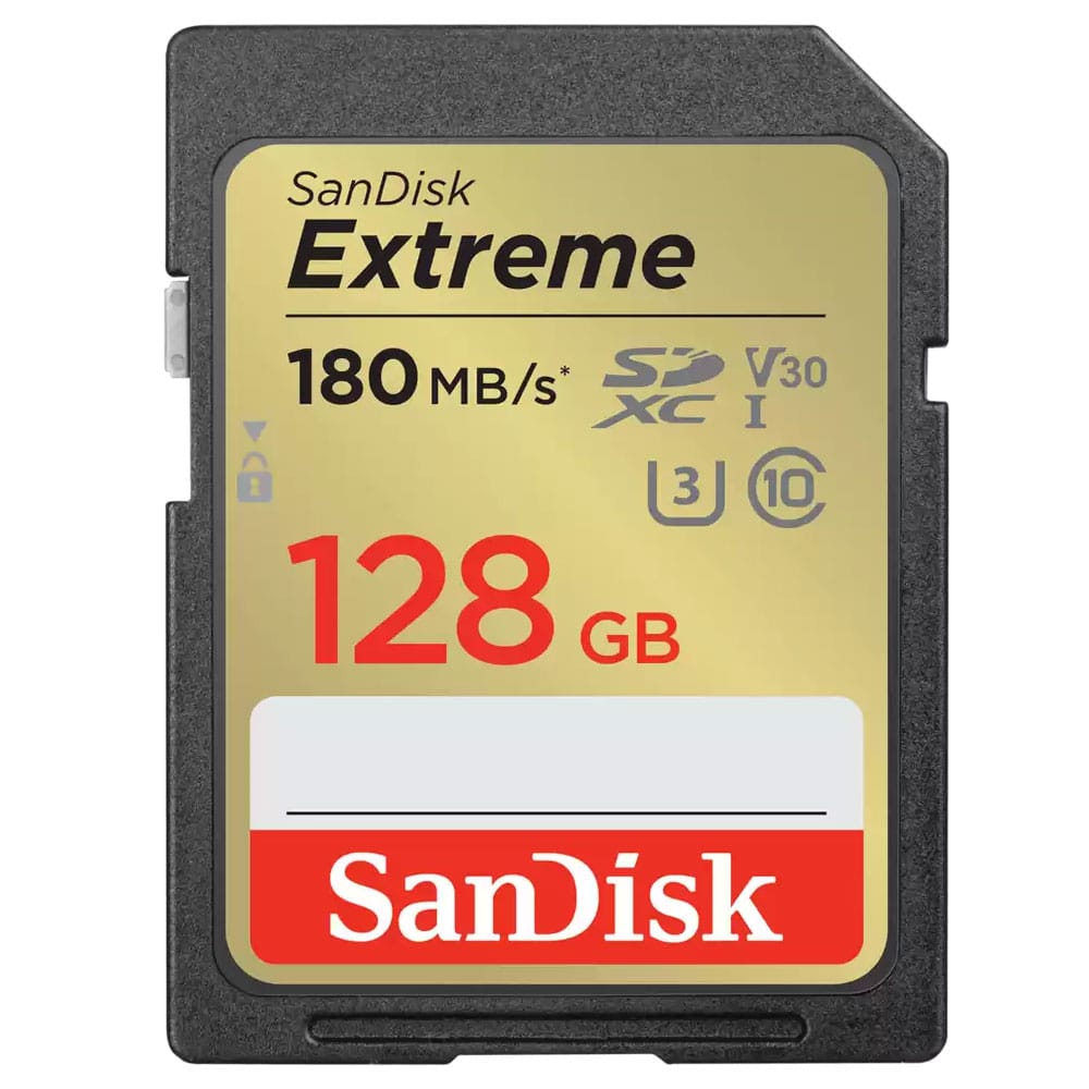 SanDisk Extreme SDXC card 180MBs UHSI U3 V30 128GB