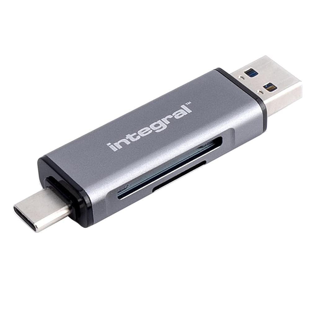 Integral Dual Ended Micro SD, SD USB 3.2 Card Reader for Type A & Type C